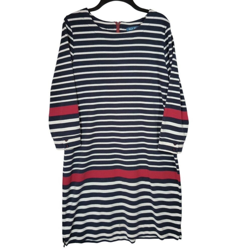 Fleur Bleue Long Sleeve Shirt Dress Navy Red Striped Nautical Women's Size Large